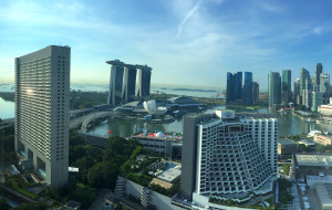 View from our room in the Pan Pacific Hotel. The Marina Bay Sands is in the center.