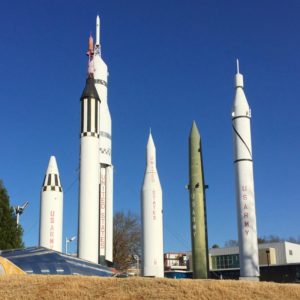 A collection of historic rockets at the Marshall Spaceflight Center in Huntsville, Alabama