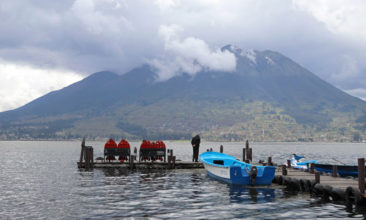 Puerto Lago with the Imbabura Volcano in the background