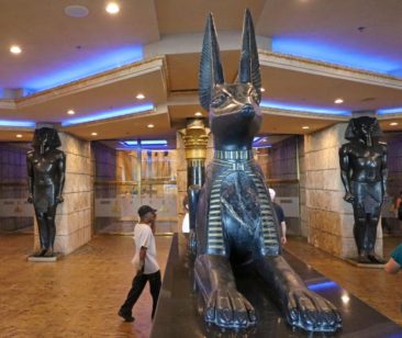 Anubis and the Pharaohs at the entrance to the Luxor Hotel & Casino in Las Vegas
