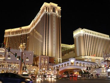 The Venetian in Las Vegas with a replica of the Rialto Bridge and St Mark's Campanile