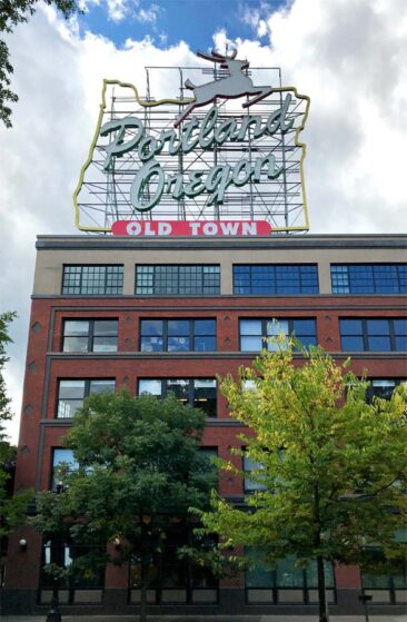 The White Stag sign in downtown Portland, Oregon